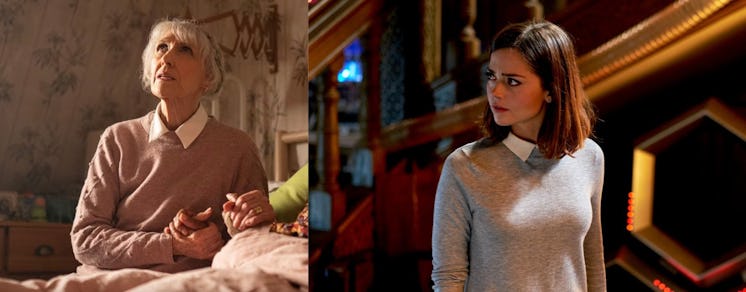 Mrs. Flood (Anita Dobson) and Carla Oswald (Jenna Coleman) in two eras of Doctor Who