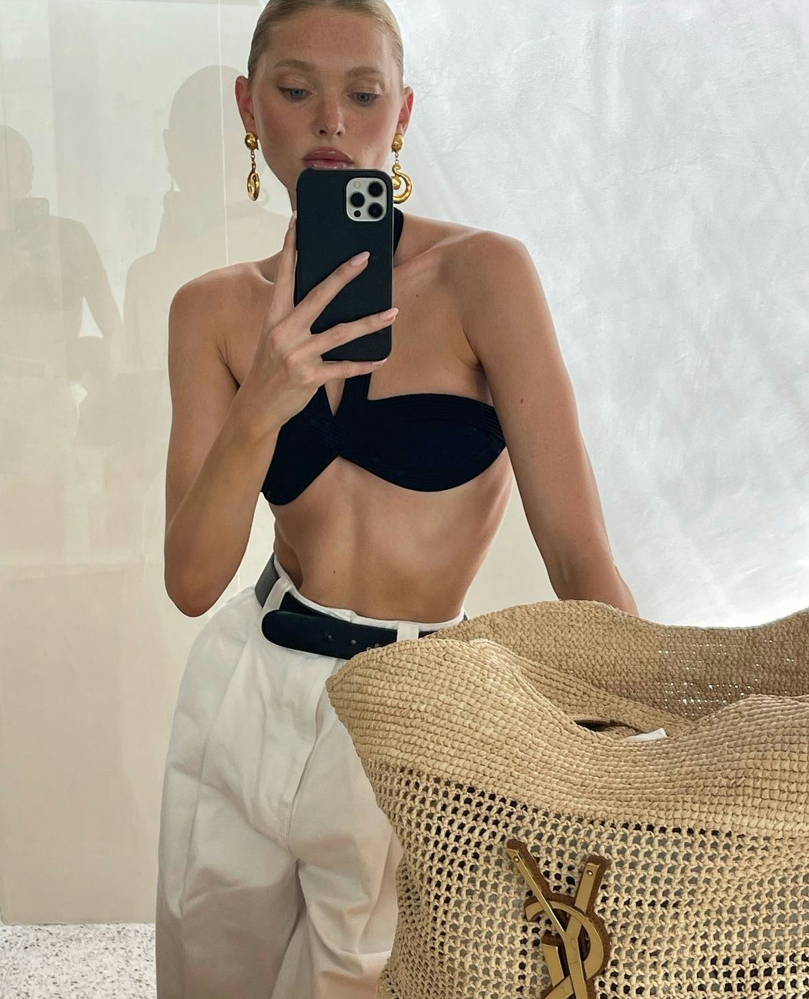 Elsa Hosk Wore A Bra As A Top For A Quiet Luxury Beach Look