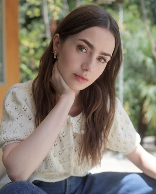 Lily Collins long wavy hair