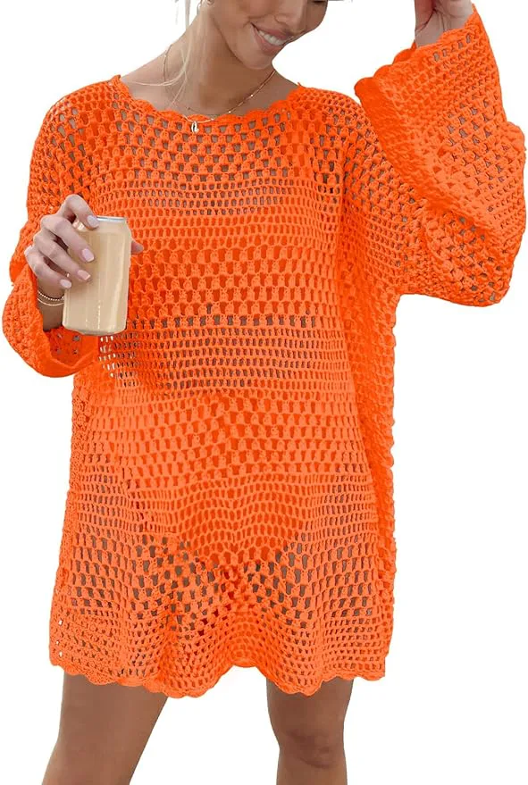 open lace back dress Orange Crochet Beach Mini Dress – Mint Velvet