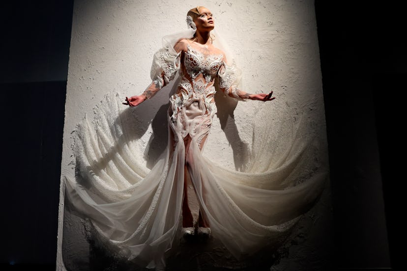 TOPSHOT - A model presents a creation by Iris Van Herpen during the Haute-Couture Fall/Winter 2024 s...