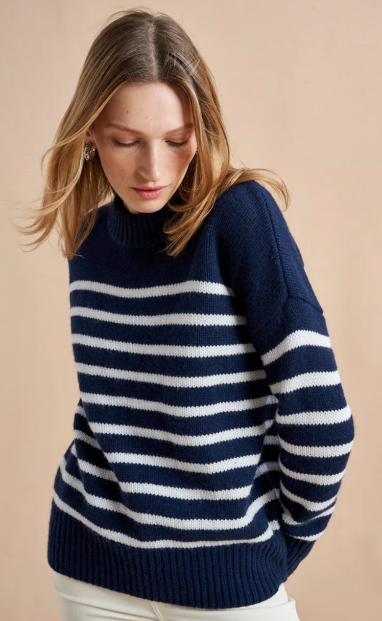 navy blue striped sweater