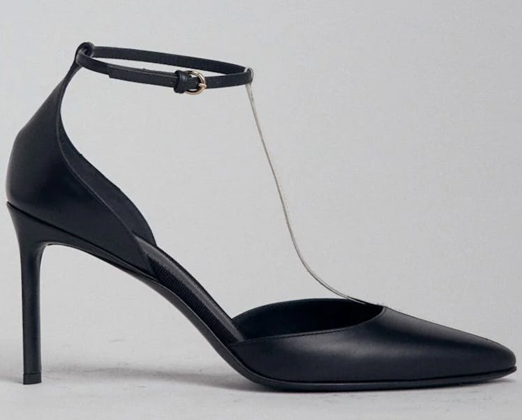black t-strap heels