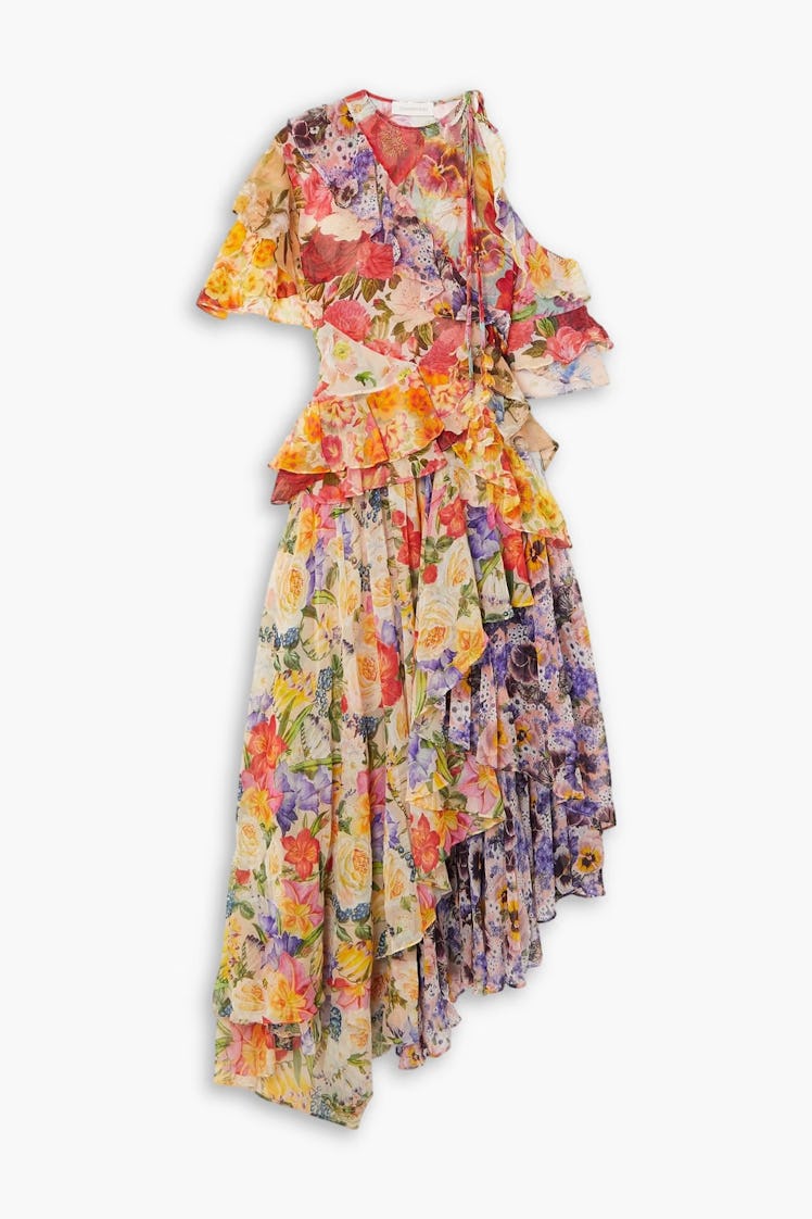 Tiered Floral-Print Gauze Dress