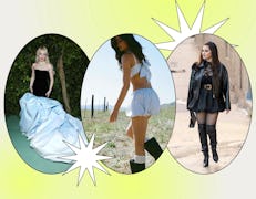 Sabrina Carpenter, Kylie Jenner, and Selena Gomez wearing bubble dresses and skirts.