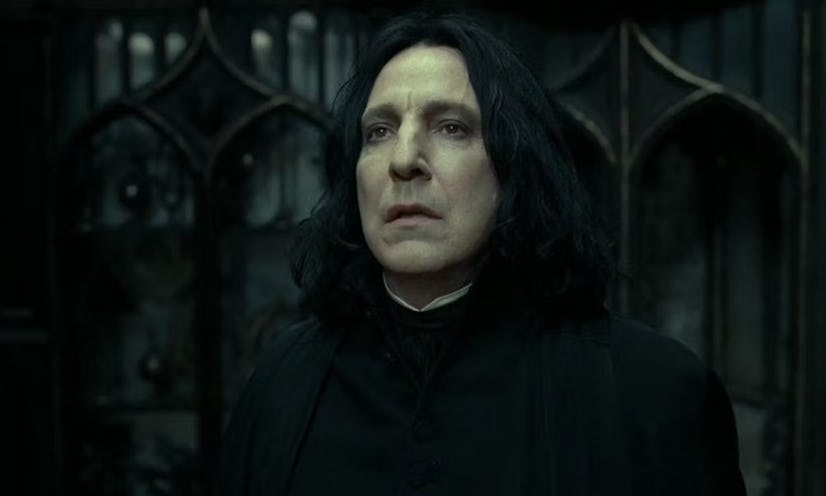 Severus Snape (Alan Rickman) wearing all black in "Harry Potter."