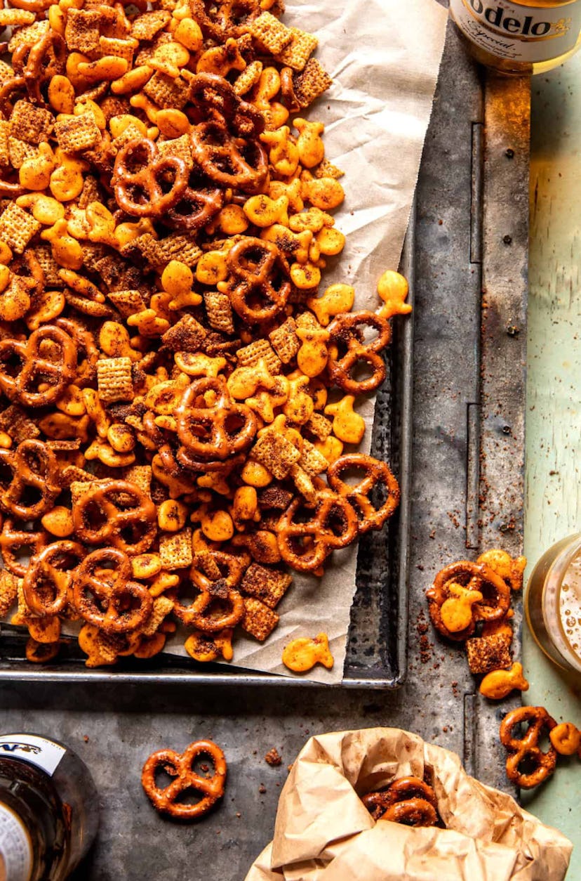 One make-ahead Fourth of July appetizer to make is BBQ snack mix.