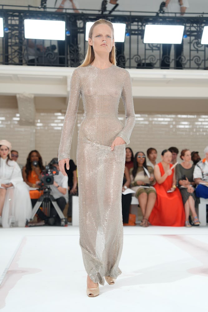Model on the runway at the Jean Paul Gaultier Haute Couture Fall 2024 show held on June 26, 2024 in ...