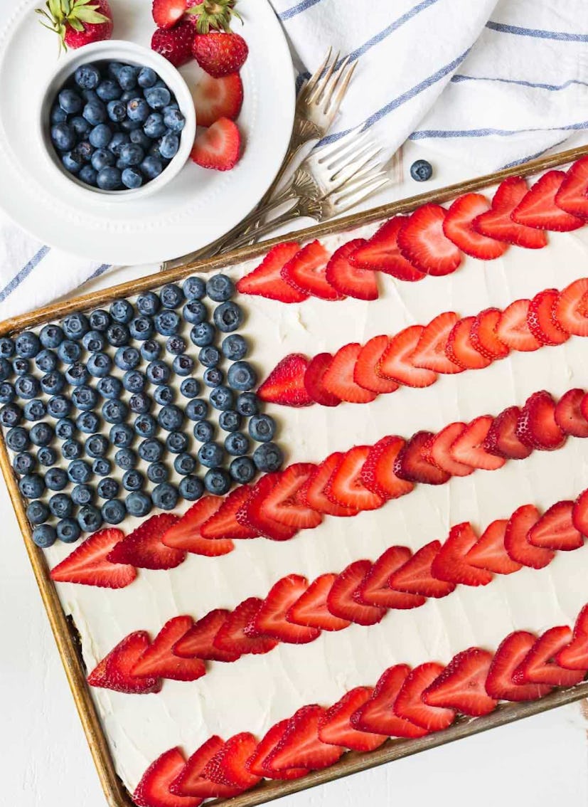Flag cake is a make-ahead Fourth of July dessert idea to enjoy.