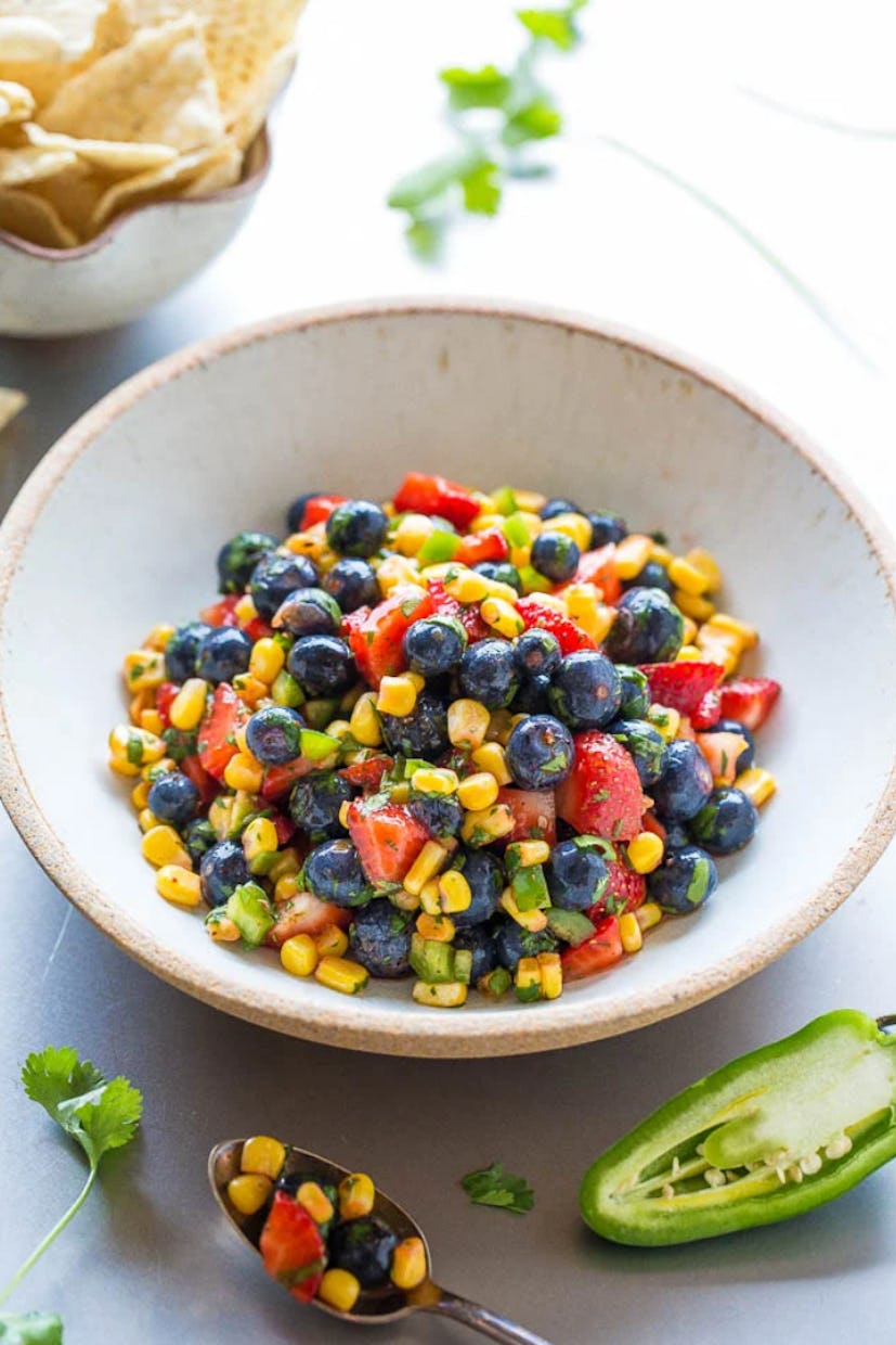 Blueberry corn salsa is one of the best make-ahead Fourth of July appetizers.