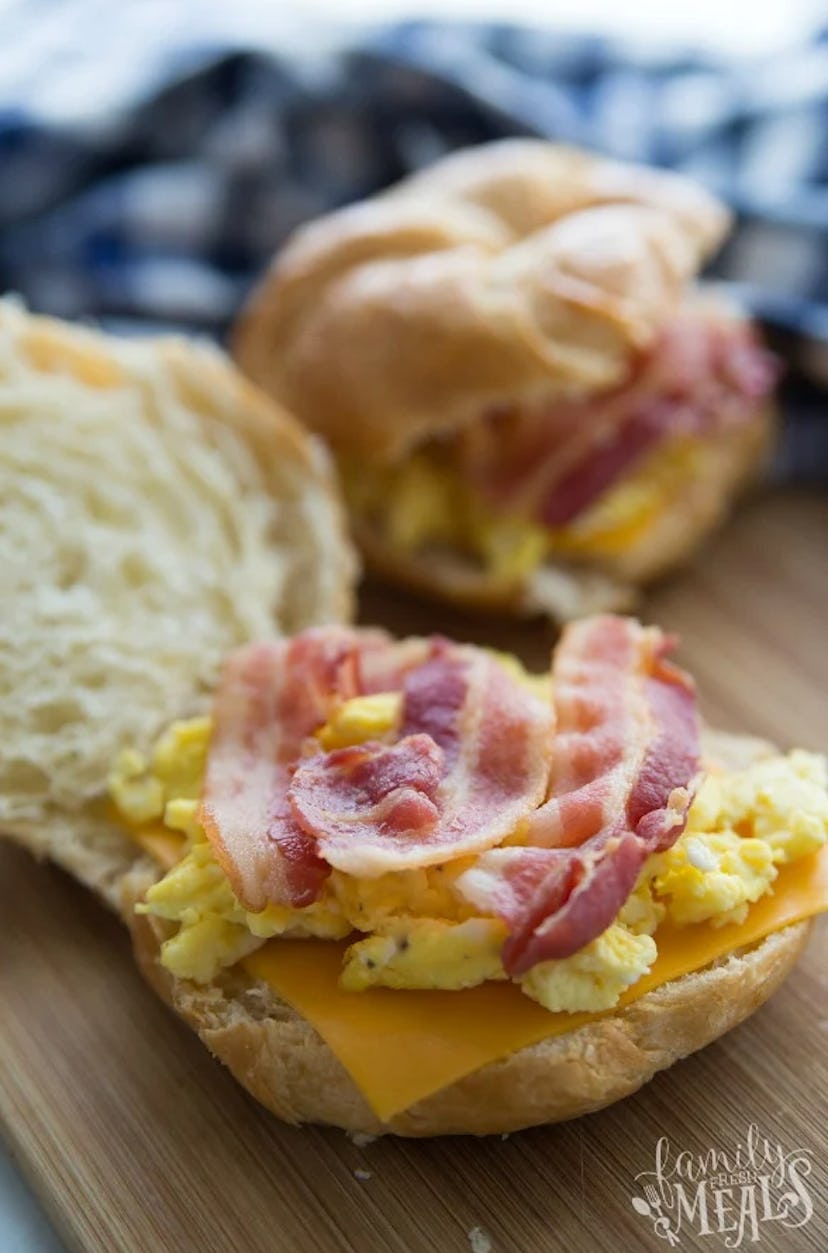 Freezer-friendly breakfast croissant sandwiches is one of the best beach breakfast ideas.