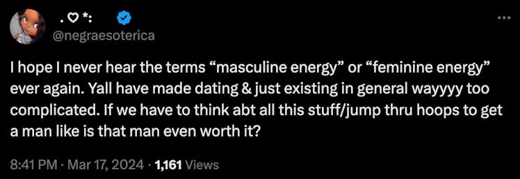 Tweet about "feminine energy" and dating