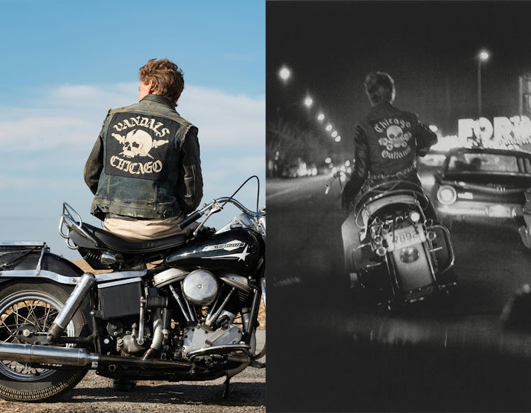 Left: Butler in The Bikeriders. Right: A photo from Danny Lyon’s 1968 book