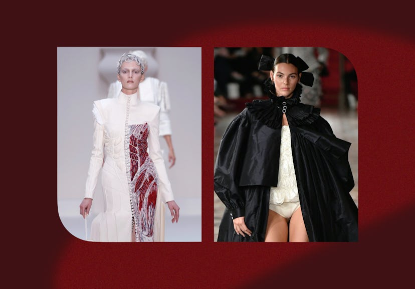 Models on the Thom Browne and Chanel runways.