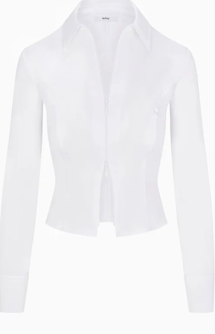 white collared zip shirt