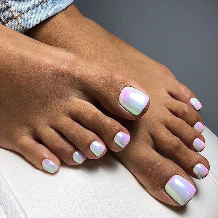 Moonlit holographic pedicures are perfect for Cancer season 2024.