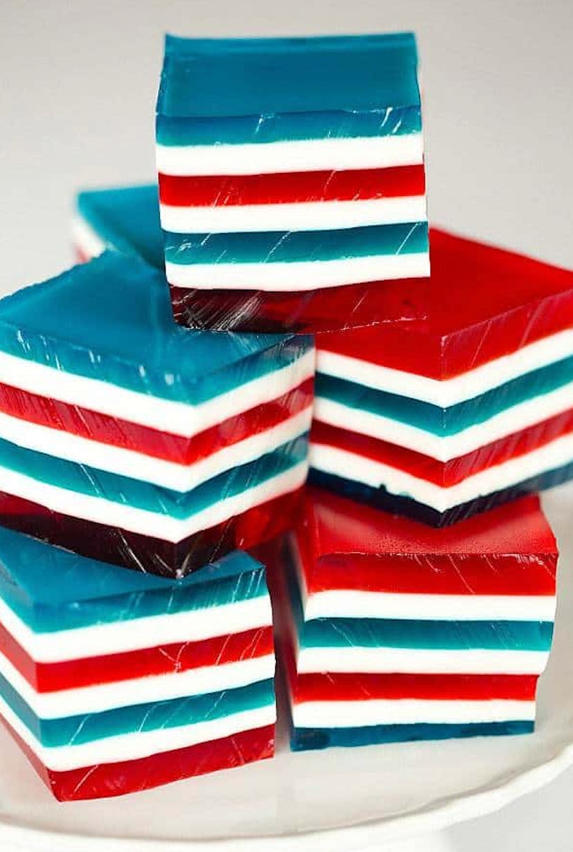 Layered jell-o is one of the best make-ahead Fourth of July desserts.