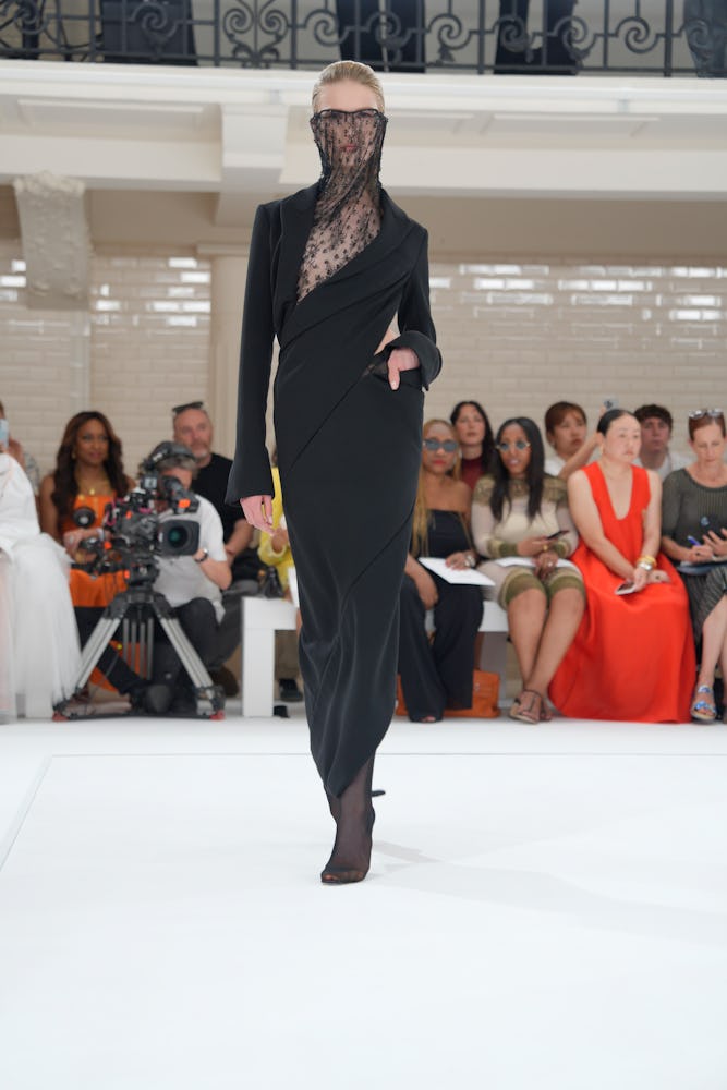 Model on the runway at the Jean Paul Gaultier Haute Couture Fall 2024 show held on June 26, 2024 in ...