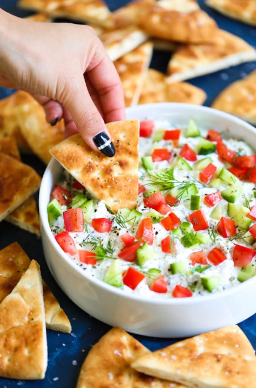 Creamy Greek feta dip is one of the best make-ahead Fourth of July appetizers.