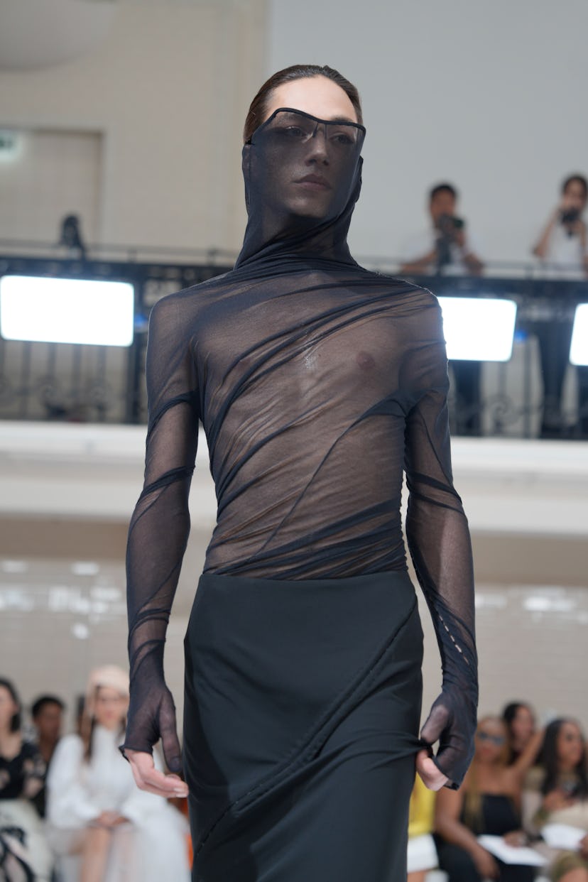 Model on the runway at the Jean Paul Gaultier Haute Couture Fall 2024 show held on June 26, 2024 in ...