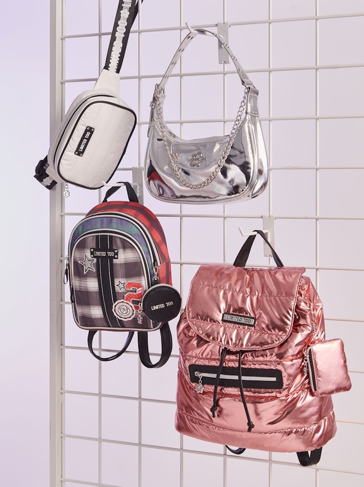 mini backpacks and metallic purses