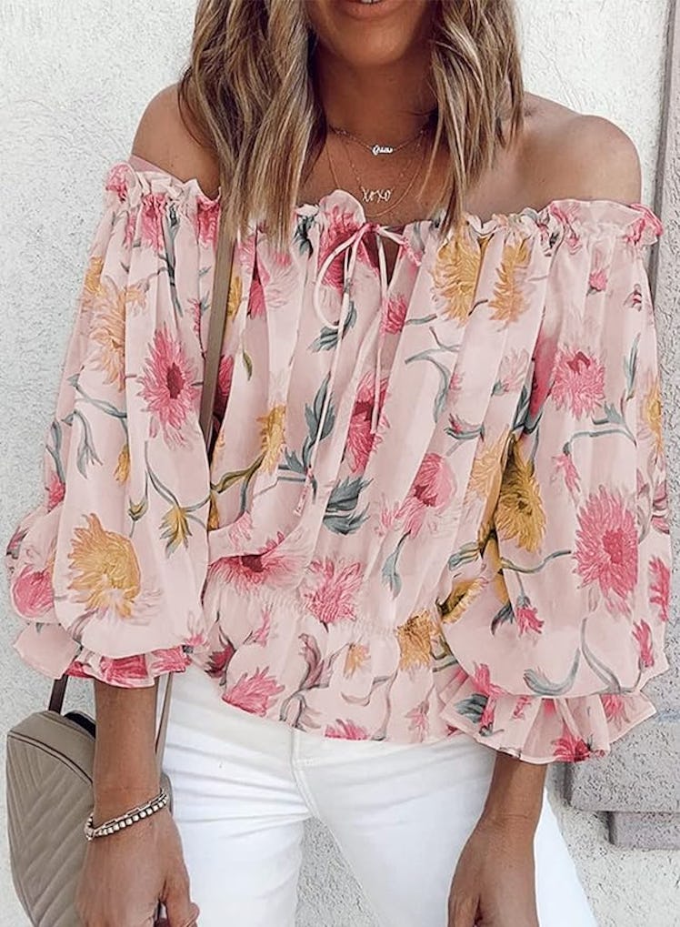 BLENCOT Off The Shoulder Ruffle Sleeve Blouse