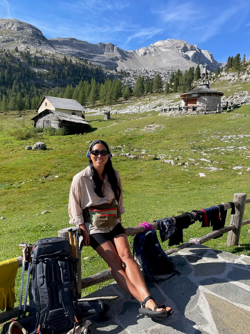 Kathy Lee hiking outfits in Alps