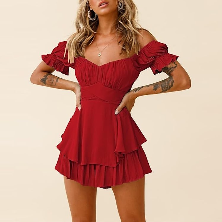 Fixmatti Off The Shoulder Ruffled Romper