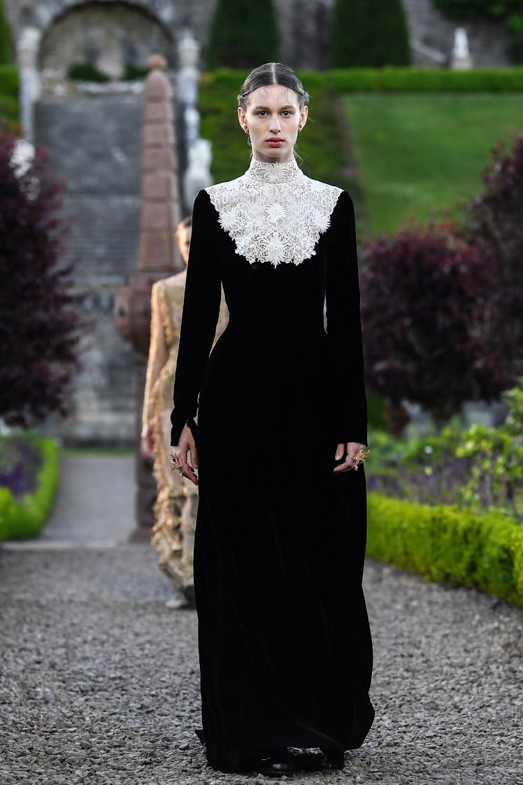 A model presents a creation for Dior during the 2025 Dior Croisiere (Cruise) fashion show on June 3,...