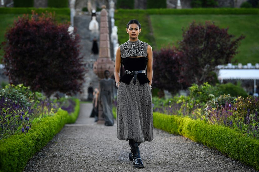 A model presents a creation for Dior during the 2025 Dior Croisiere (Cruise) fashion show on June 3,...