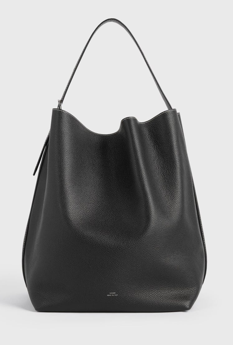 black grain leather hobo bag
