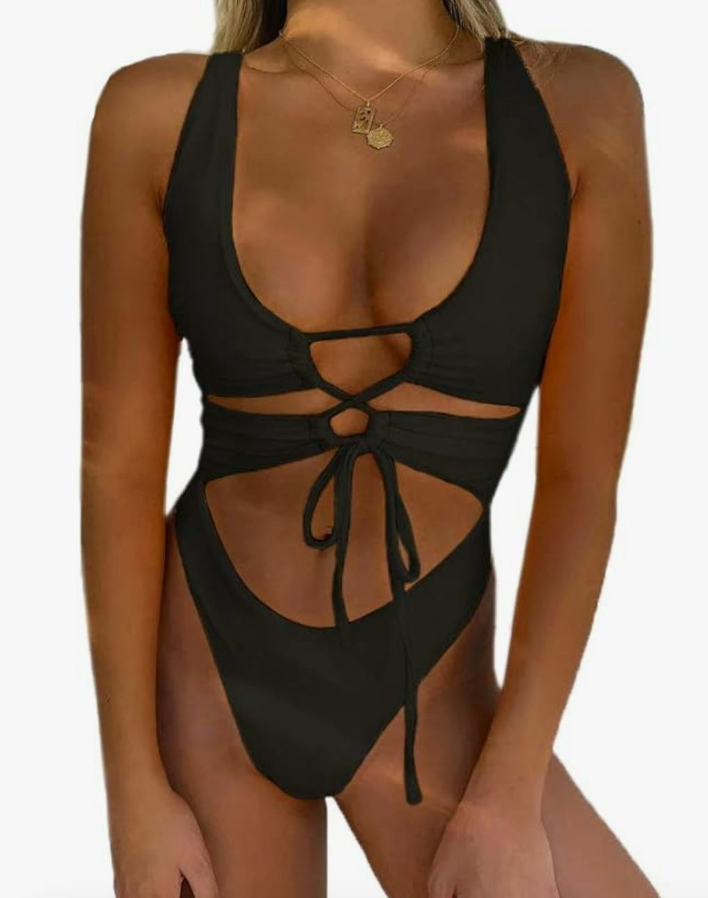 CHYRII Lace-Up Backless One-Piece Swimsuit