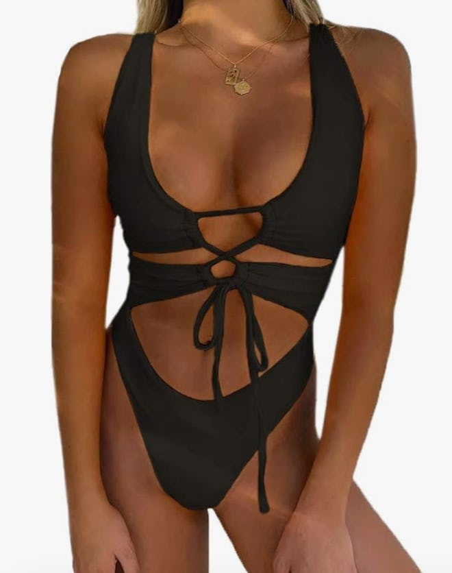 CHYRII Lace-Up Backless One-Piece Swimsuit