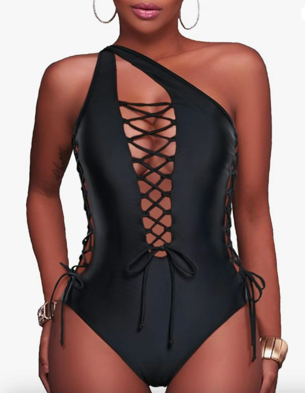 Holipick Lace-Up One-Shoulder One-Piece Swimsuit