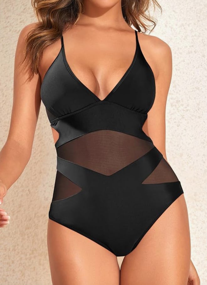 Holipick Mesh Cut-Out One-Piece Swimsuit