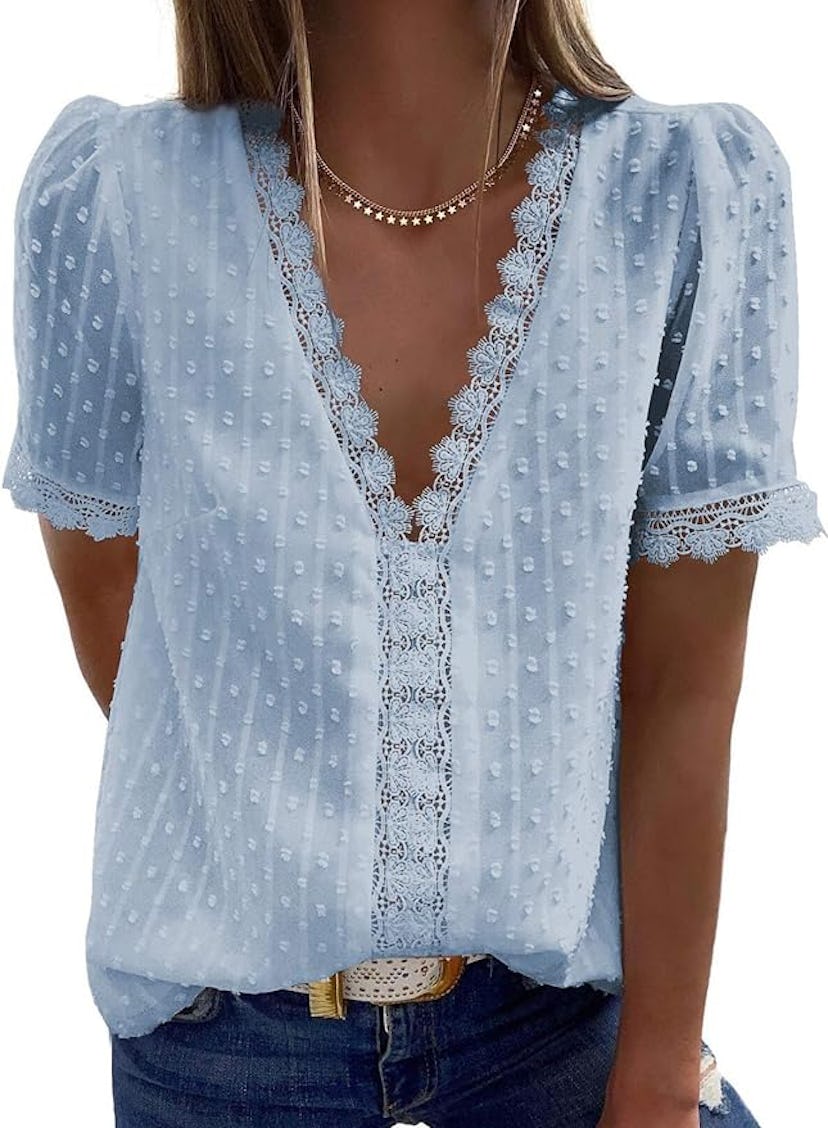 Dokotoo V Neck Lace Crochet Tunic