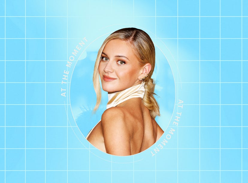 Blonde woman in a white outfit, smiling over her shoulder, against a blue grid background with text ...