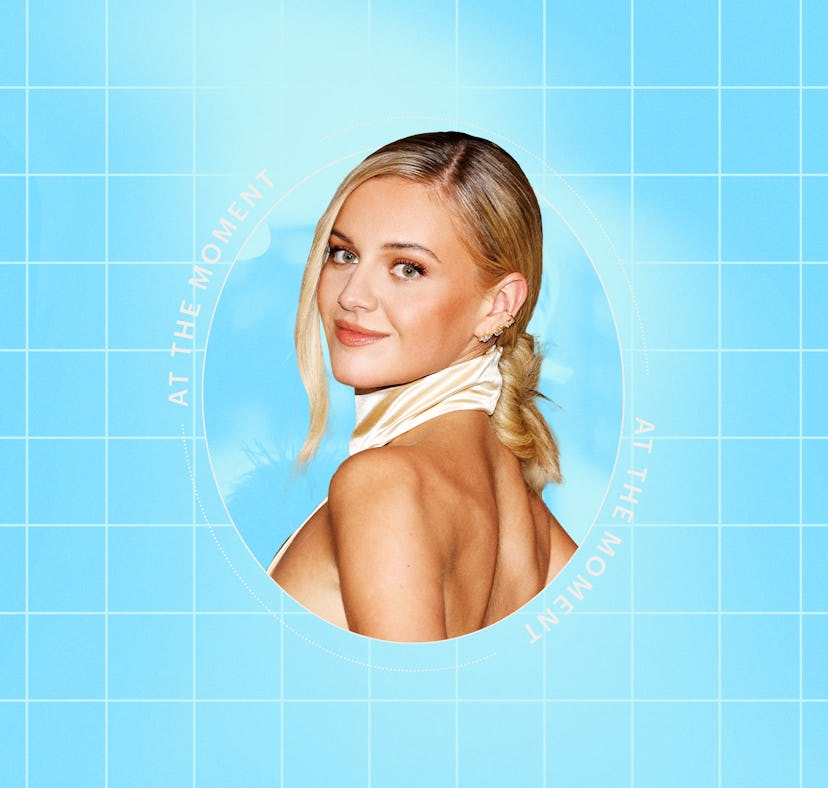 Blonde woman in a white outfit, smiling over her shoulder, against a blue grid background with text ...