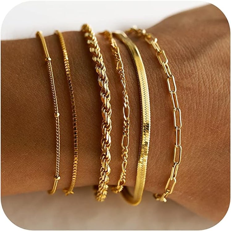 DEARMAY Stackable Gold Bracelets (6-Pack)