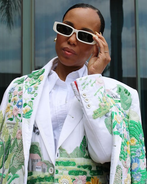 Kerry Washington Low Ponytail Embroidered Suit