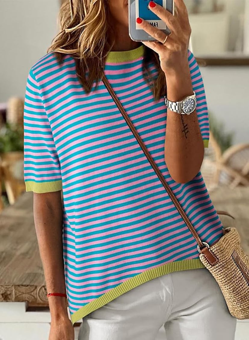 Dokotoo Striped Short Sleeve Pullover