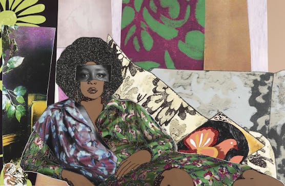 Mickalene Thomas,  Afro Goddess Looking Forward 2015 Rhinestones, acrylic, and oil on wood panel 60 ...