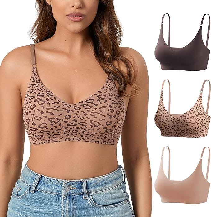 DEANGELMON V Neck Padded Seamless Bralettes (3-Pack)