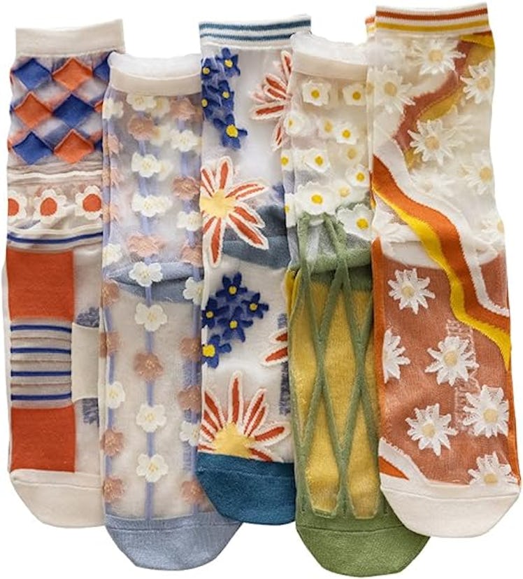 Yomutiur Sheer Embroidered Socks (Set of 5)