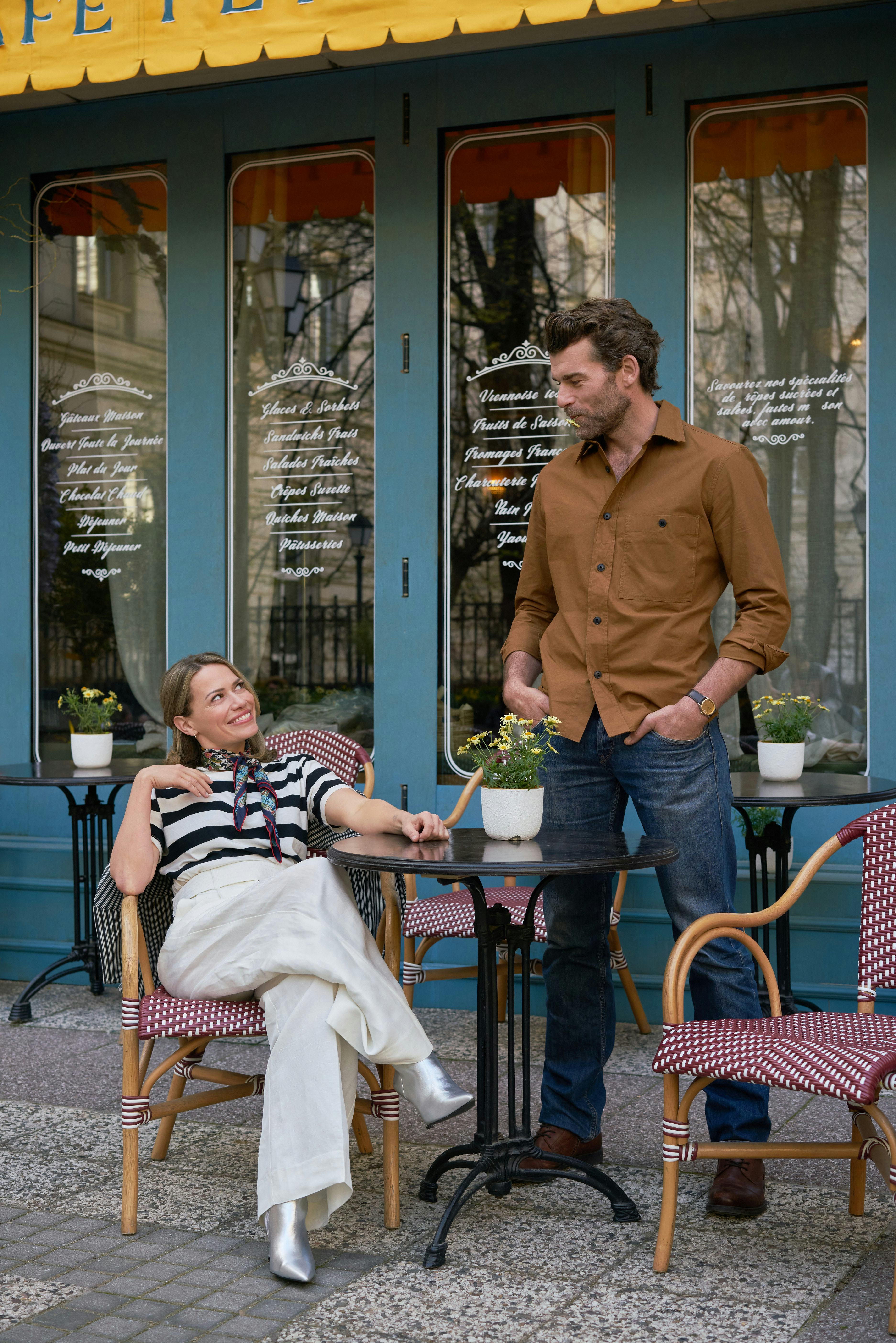 Bethany Joy Lenz and Stanley Weber in Savoring Paris. Photo via Hallmark Media