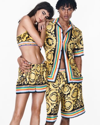 Models wearing Versace's new Pride collection