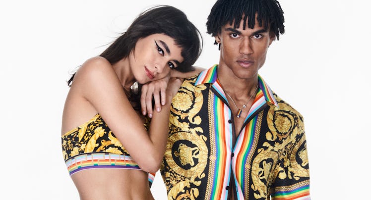 Models wearing Versace's new Pride collection