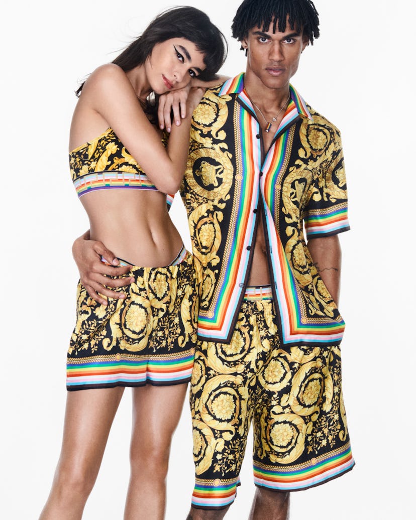 Models wearing Versace's new Pride collection