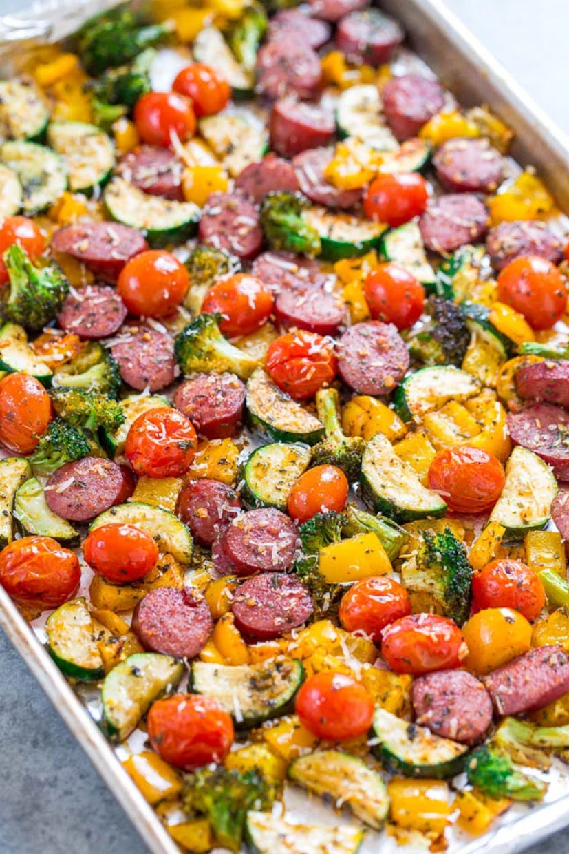 Sheet pan sausage and vegetables is a sheet pan summer dinner idea to try.