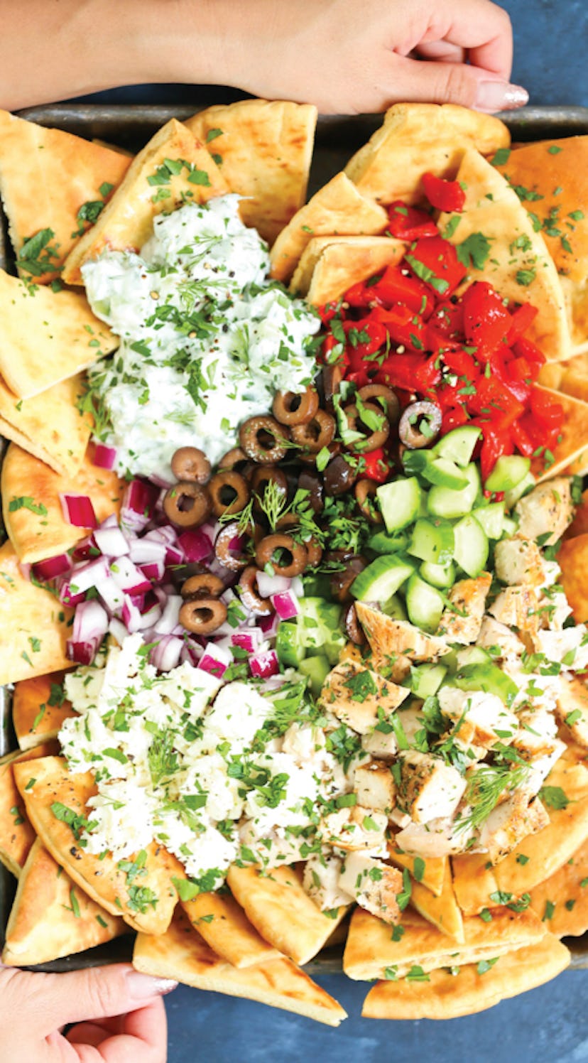 Sheet pan greek nachos is one of the best sheet pan summer dinners.